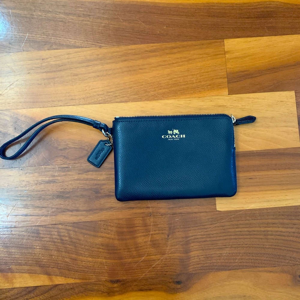 Coach Corner Zip Wristlet in navy blue